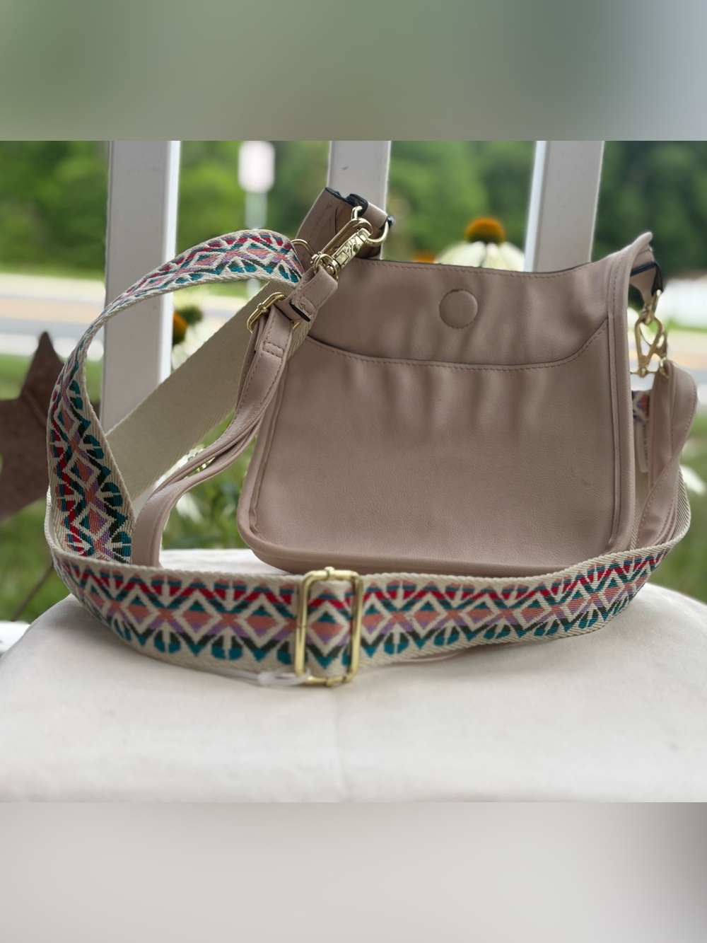 Ahdorned Mini Vegan Leather Messenger Crossbody Taupe Boho Strap